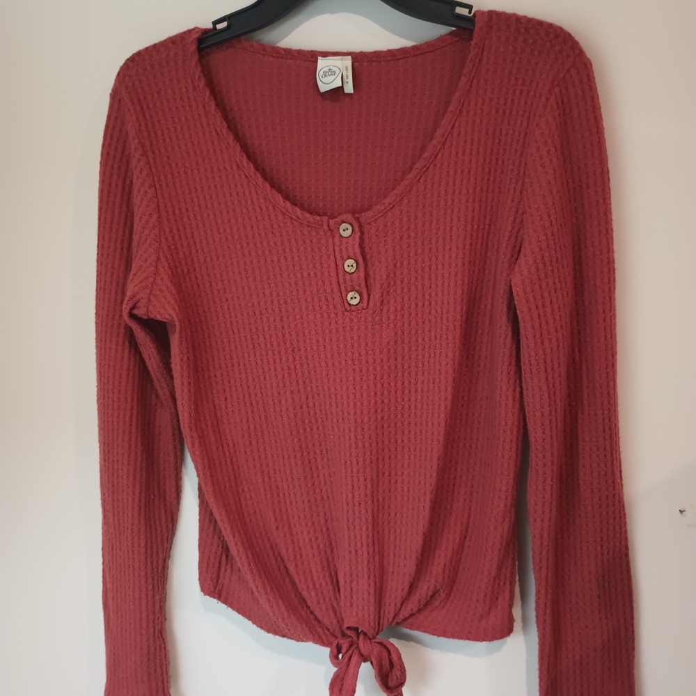 Paper Crane Brick Red Waffle Knit Long Sleeve Top